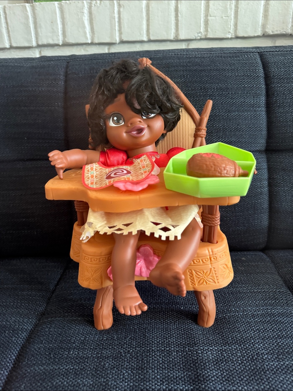 Baby Moana Doll in Brown High Chair with Green Tray